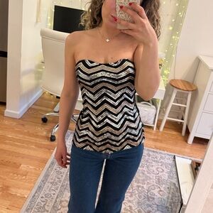 Black/Gold/Silver Sequin Strapless Top